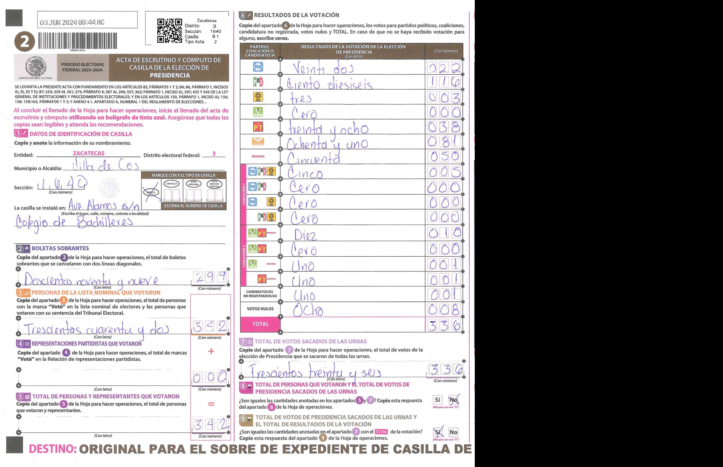 Privacy-masked page of form 321640B0100